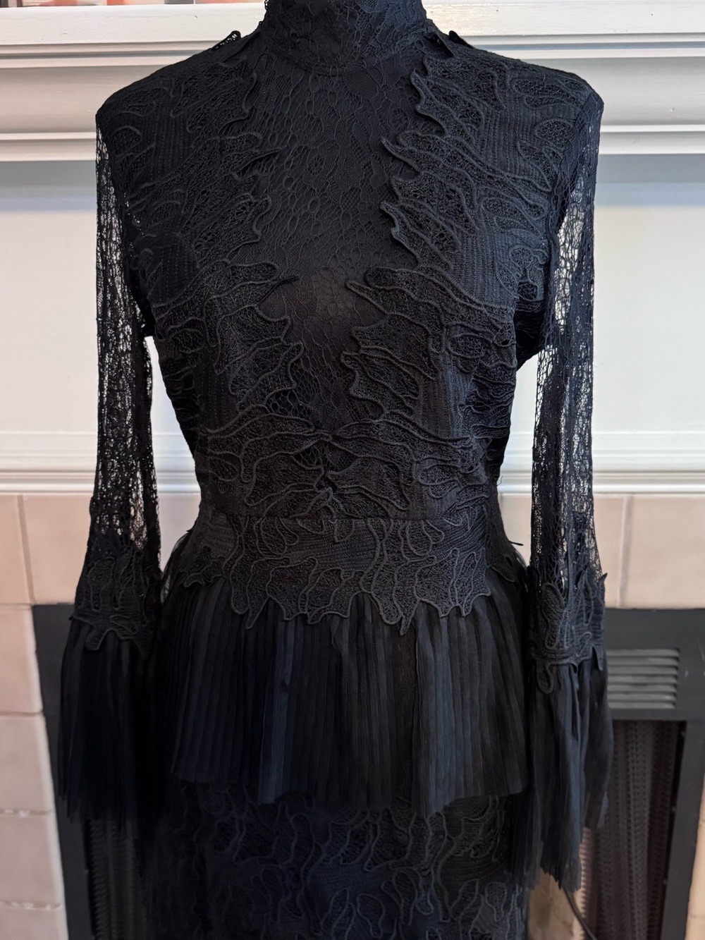NEW Bardot Black Lace Dress with Lace Long Sleeves